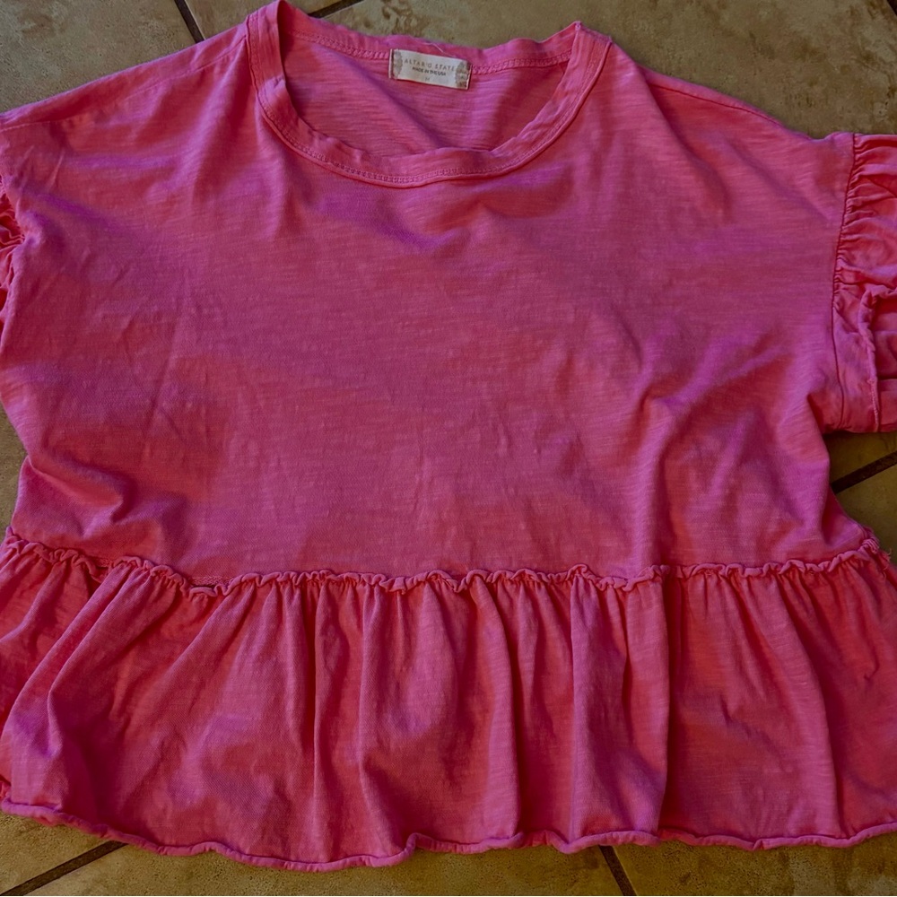 Altar'd State Pink Ruffle Short Sleeve Tee
